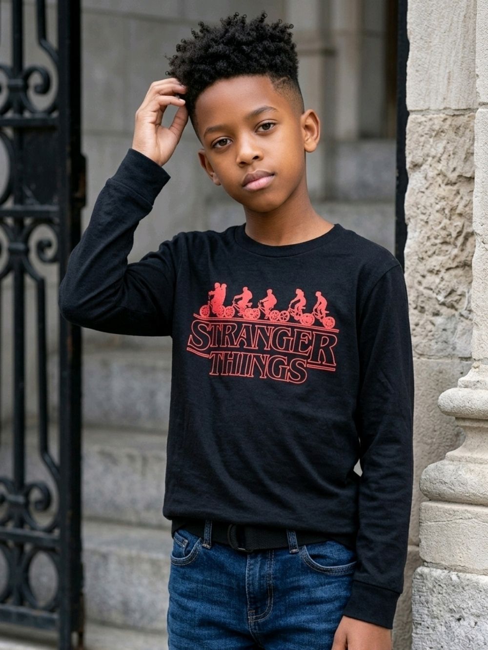 Stranger Things Graphic Tee Kids Small Netflix Black Long Sleeve Shirt Unisex